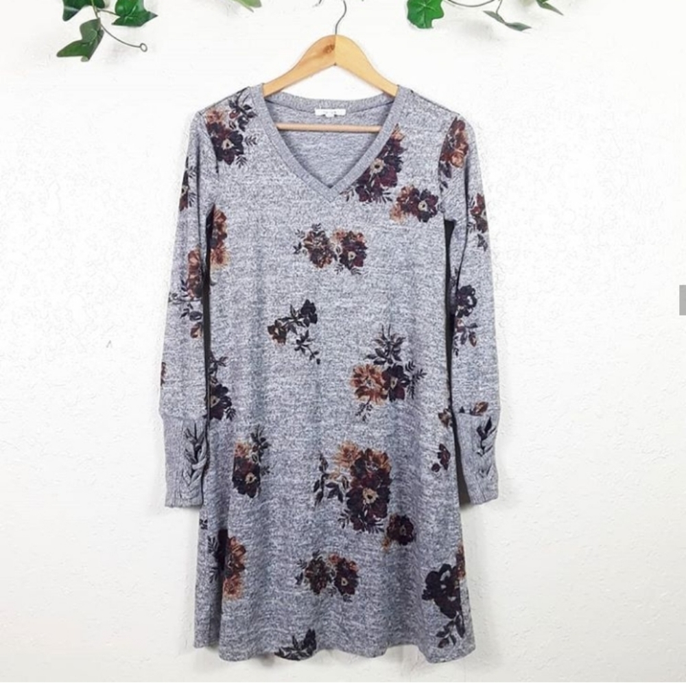 Maurices heather gray floral sweater dress